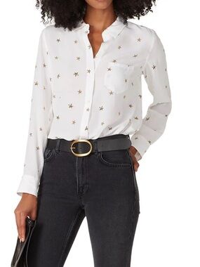 Rails Kate Top Star Print Button-Up Blouse in Cream with Brown Stars